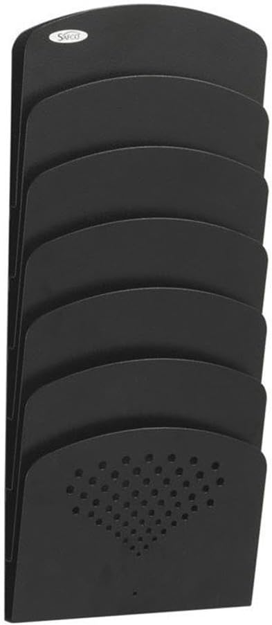 Safco Wall Mounted Literature Organizer, 7 Pocket Rack for Documents Paper Magazines and More, Steel, Black