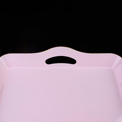 Pink Decorative Tray for Coffee Table with Handles, Plastic Rectangular Serving Tray for Living Room, Bathroom, Outdoors, 11.8"*17.3"