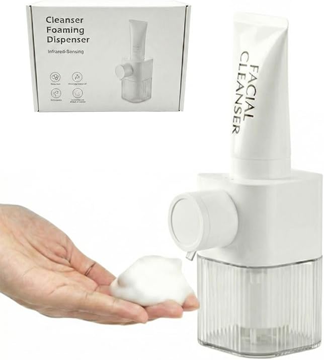 Automatic Facial Cleanser Foamer, USB Rechargeable Touchless Foam Dispenser Designed for Amino Acid & Low-Foaming Face Wash, Adjustable Output, IPX6 Waterproof, Compatible with Hand Soap & Body Wash