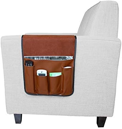IPENNY No-slip Leather Sofa Couch Remote Control Holder Chair Armrest Caddy Pocket Organizer Storage Bag for Cellphone Tablet Notepad Book Magazines DVD Eyewears Drinker Snacks Holder Pouch