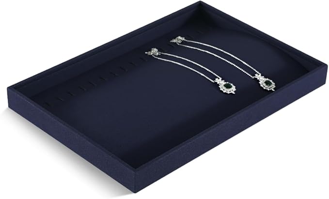 Dansmiy Linen Stackable Bracelet Necklace Storage Tray, Pendant Long Chain Jewelry Display Tray, Jeweler Shop Counter Showcase Table Top Organizers, Makeup Table Drawer Insert Jewelry Tray