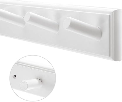 10 Hook Coat Rack Wall Mounted, Long 38 Inches Wooden Wall Coat Hanger with 10 Pegs, 16'' Hole to Hole Wall Coat Hooks for Hanging Towels, Hats, Backpacks, Clothing, Caps (White
