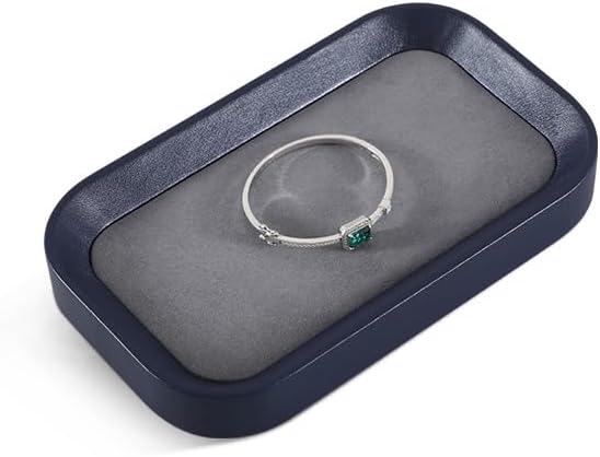 Yinbeini Ring Display Tray, Leather Earring Organizer,Luxury Key Tray,Premium Decorative Tray,Blue-Grey Jewelry Dish