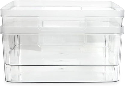 Isaac Jacobs 2-Pack Large Clear Storage Bins (11.5” L x 14” W x 5.5” H) w/Cutout Handles, Plastic Organizer for Home, Office, Kitchen, Fridge/Freezer, Bathroom, BPA Free, Food Safe (Large)