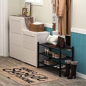 Shoe Rack, 3-Tier Bamboo Stackable Shelf Storage Organizer, Stand for Closet, Entryway, Hallway, Bathroom and Living Room（Black）