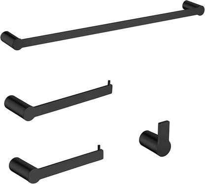 4-Pieces Bathroom Accessories Set, Matte Black Towel Bar Set Modern Stainless Steel Towel Rack Towel Hooks Toilet Paper Holder for Bathroom Wall Mounted, 23 Inch
