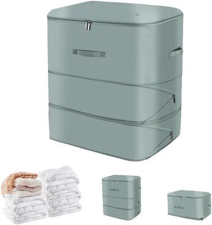 Space Saving Self Compression Organizer,Compression Storage Bags for Bedding and travel,Storage bags for Blankets Duvet Quilts Pillows, Comforter Storage with zippered ventilation holes（Green XL）
