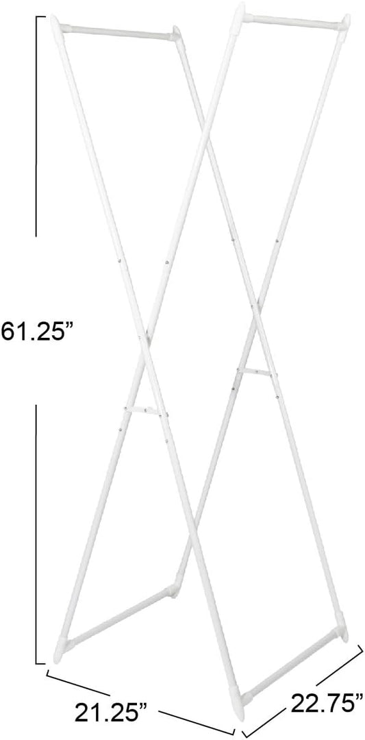 Household Essentials Valet Folding Clothes Rack, Strong Metal X-Frame, Chic Design, Great for Guest and Dressing Rooms, Portable and Easy to Use, Folds Flat, White