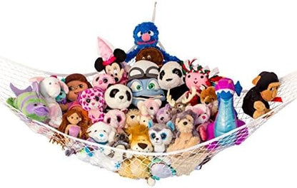 Lilly's Love Large Stuffed Animal Hammock | Corner Hanging Organizer, Toy Storage, Stuffed Animal Storage Net | Made From Quality Fishing Net, Holds 12lbs | 79"x63"x63" (White)