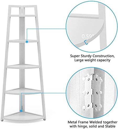 Tribesigns 5 Tier Corner Bookshelf and Bookcase, 70 inch Tall Corner Shelves Standing Shelving Unit Indoor Plant Stand for Living Room, Kitchen, Home Office (White)