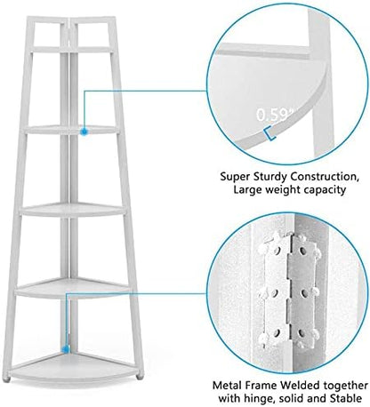 Tribesigns 5 Tier Corner Bookshelf and Bookcase, 70 inch Tall Corner Shelves Standing Shelving Unit Indoor Plant Stand for Living Room, Kitchen, Home Office (White)