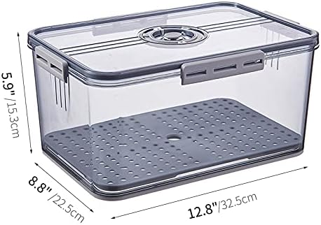 Huaqinglian Fridge Produce Saver Food Storage Bin with removable Drain Tray, Stackable Refrigerator Organizer Fresh Keeper Container with timer lid For Kitchen Produce Fruit Vegetables storage (6L)