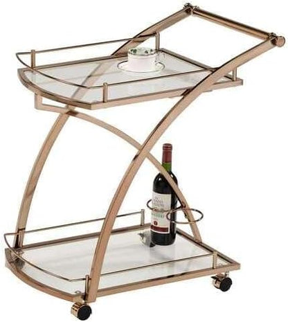 Gold Serving Cart with Wheels and Built in Wine Holders Contemporary Bar and Entertaining Table for Home Use 27" x 18" x 29"