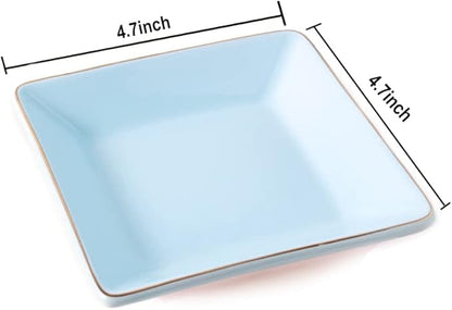 HANKOR Ceramic Jewelry Dish Tray, Decorative Trinket Tray Holder for Ring Earring Key, Gift for Women Girls, 4.7inch (Light Blue)