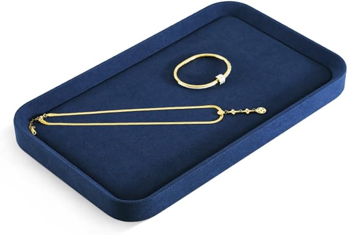 Yinbeini Jewelry Display, Microfiber Valet Tray,Luxury Jewelry Drawer Organizer,Premium Flat Tray,Blue Jewelry Tray