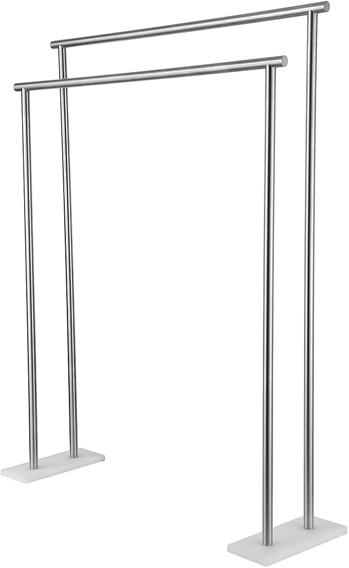 JQK Bath Towel Bar Free Standing Brushed, 30 Inch Stand Double Towel Rack Holder Shelf for Bathroom Floor, Brushed Steel, BTH120L30-WN