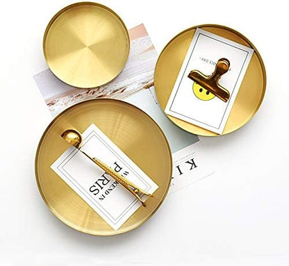 IVAILEX Round Gold Tray Stainless Steel Jewelry, Make up, Candle Plate Decorative Tray (7 inches)