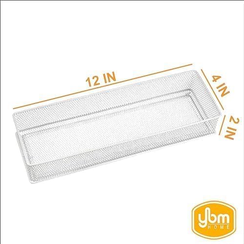 YBM HOME White Mesh Drawer Organizer and Storage for Kitchen Drawers, Serves as School Supply Holder, Office Desktop Organizer Basket, Makeup and Craft Supplies Organization, (2 Pack, 8x12x2 Inch)