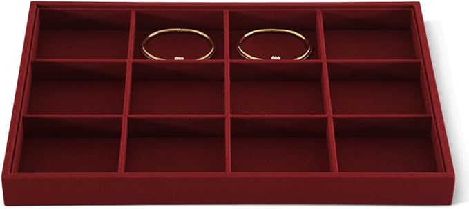 Dansmiy Linen 12 Grid Stackable Bangle Storage Tray, Bracelet Watch Display Tray, Jewelry Shop Counter Showcase Table Top Organizers, Makeup Table Drawer Insert Jewelry Tray