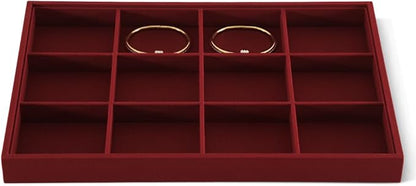 Dansmiy Linen 12 Grid Stackable Bangle Storage Tray, Bracelet Watch Display Tray, Jewelry Shop Counter Showcase Table Top Organizers, Makeup Table Drawer Insert Jewelry Tray