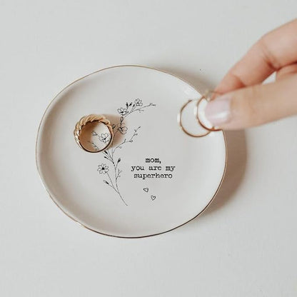 Mom Gift From Daughter Son, Floral Ring Dish, Ceramic Jewelry Dish, Jewelry Holder, Trinket Tray, Birthday Gift, Mother Present, Wedding Gift, Mother And Daughter, Gift For Step Mom Bonus Mom, White