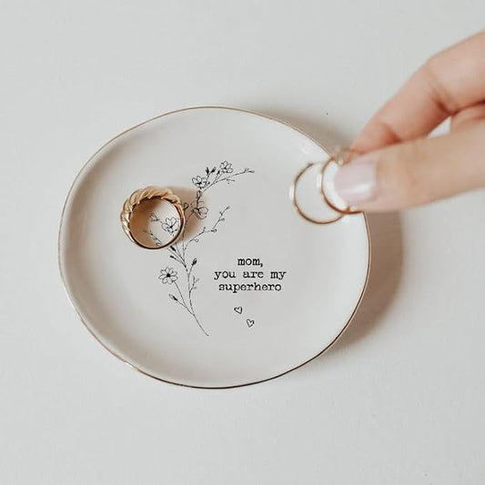 Mom Gift From Daughter Son, Floral Ring Dish, Ceramic Jewelry Dish, Jewelry Holder, Trinket Tray, Birthday Gift, Mother Present, Wedding Gift, Mother And Daughter, Gift For Step Mom Bonus Mom, White
