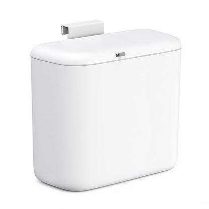 MUEE Hanging Compost Bin for Kitchen Cabinet Door - 2.4 Gal Small Trash Can with Lid, Under-Sink Food Scraps Collector, Slim Odorless Waste Bin for Apartment Essentials & RV - White