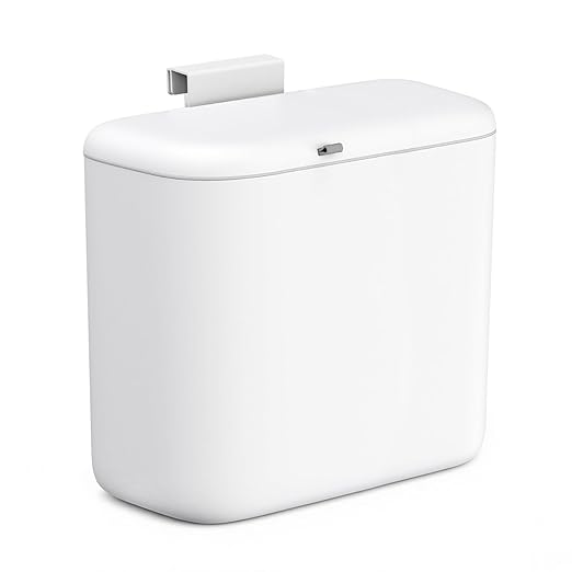 MUEE Hanging Compost Bin for Kitchen Cabinet Door - 2.4 Gal Small Trash Can with Lid, Under-Sink Food Scraps Collector, Slim Odorless Waste Bin for Apartment Essentials & RV - White