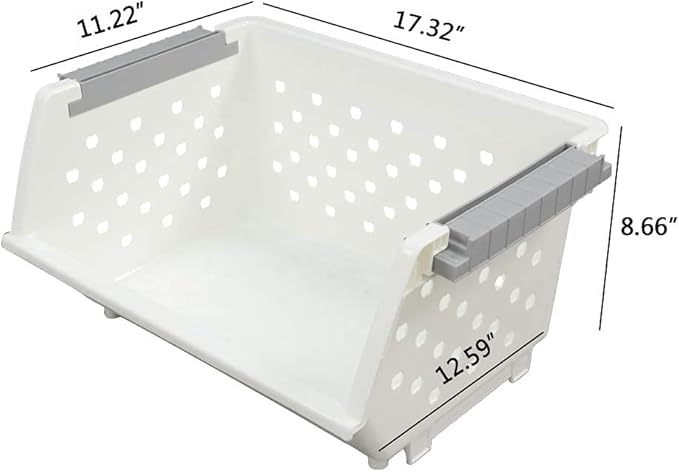 4-Pack White Stackable Storage Basket, Stacking Kitchen Organizer Bins