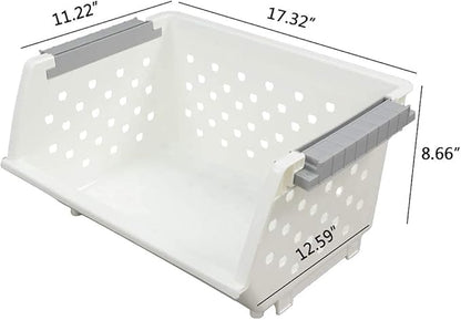 4-Pack White Stackable Storage Basket, Stacking Kitchen Organizer Bins