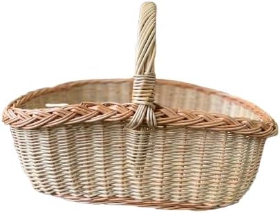 Handwoven Willow Basket with Braided Handle – Rustic Wicker Storage Basket - 11.81W x 17.32L x 10.24H (#2)