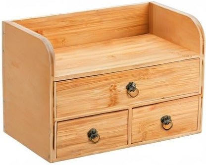 Nicunom Bamboo Desk Organizer, 3-Tier Bamboo Tabletop Storage Organization Multifunctional Desktop Organizer with Drawers for Home Office Toiletries Supplies Vanity