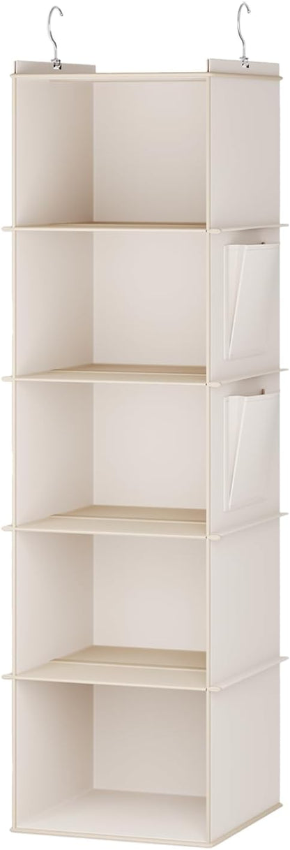 YOUDENOVA Hanging Closet Organizer, 5-Shelf Closet Hanging Storage Shelves, Beige