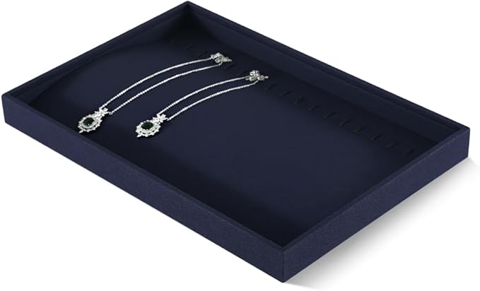 Dansmiy Linen Stackable Bracelet Necklace Storage Tray, Pendant Long Chain Jewelry Display Tray, Jeweler Shop Counter Showcase Table Top Organizers, Makeup Table Drawer Insert Jewelry Tray