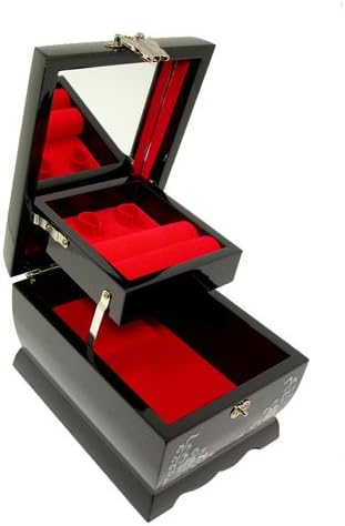 Antique Alive Mother of Pearl Inlay Design Jewelry Box, Wood Jewelry Box, Trinket Case, Keepsake Treasure Chest Box Organizer Holder (Double Crane)