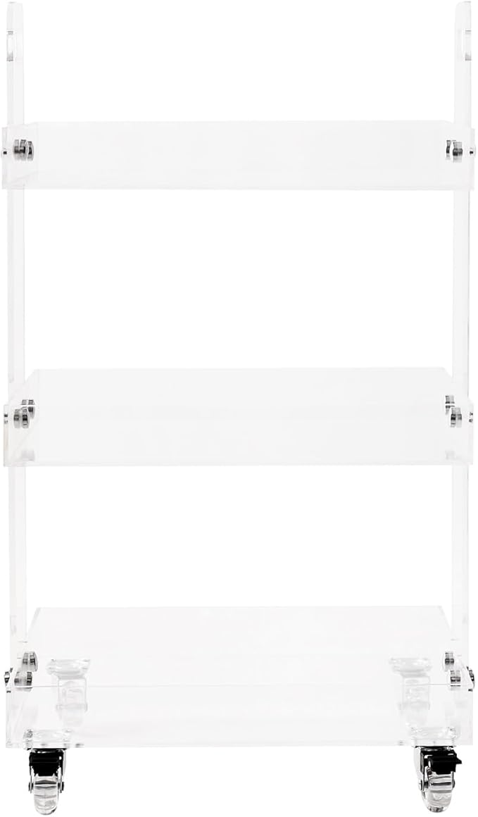 3-Tier Acrylic Utility Rolling Cart, Utility Rolling Cart Storage Cart with Wheels for Home Bar, Kitchen, Living Room, 16.4" L x 13.4'' W x 27.6'' H