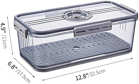 Huaqinglian Fridge Produce Saver Food Storage Bin with removable Drain Tray, Stackable Refrigerator Organizer Fresh Keeper Container with timer lid For Kitchen Produce Fruit Vegetables storage (3.3L)