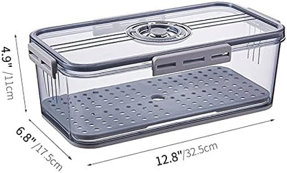 Huaqinglian Fridge Produce Saver Food Storage Bin with removable Drain Tray, Stackable Refrigerator Organizer Fresh Keeper Container with timer lid For Kitchen Produce Fruit Vegetables storage (3.3L)