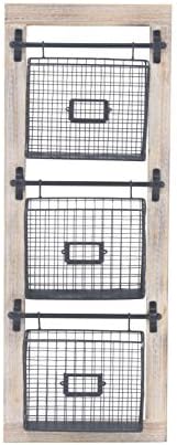 Deco 79 Farmhouse Metal Wall Mounted Rack for Magazines, Books, Newspapers, Bathroom/Offie/Living Rom Storage, 14" x 4" x 36", Black