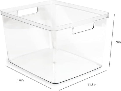 Isaac Jacobs 2-Pack Extra-Large Clear Storage Bins (11.5” L x 14” W x 9” H) w/Cutout Handles, Plastic Organizer for Home, for Kitchen, Fridge, Pantry, BPA Free, Food Safe (2-Pack, Extra-Large)