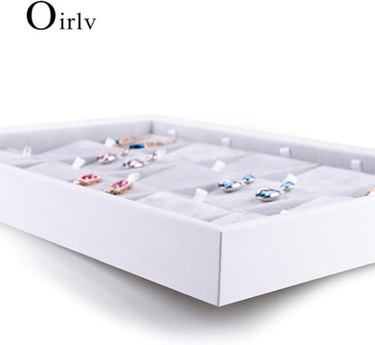 Oirlv Velvet Jewelry Organizer Trays Stackable Showcase Jewelry Display Storage Tray (15 Grids Earrings)