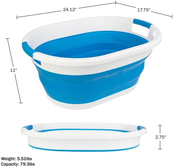 Collapsible Laundry Basket - 39L (10.3-Gallon) Portable Sink - Multipurpose Plastic Bin, Hamper, or Ice Bucket - Camping Essentials by Wakeman Outdoors (Blue)
