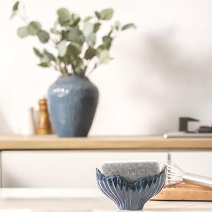 Uiddo Sponge Holder for Kitchen Sink, Ceramic Sponge Holder with Fishtail Design, Sink Sponge Holders Caddy Organizer for Countertop, Farmhouse Kitchen Decor, Compact Sponge Holders(Blue)