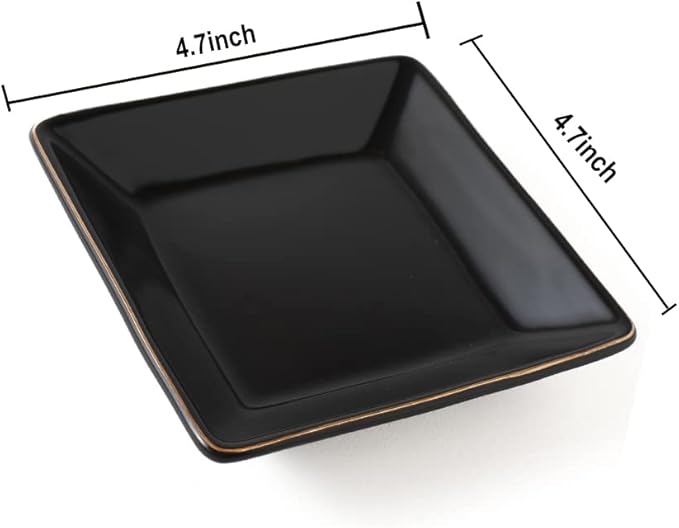 HANKOR Ceramic Jewelry Dish Tray, Decorative Trinket Tray Holder for Ring Earring Key, Gift for Women Girls, 4.7inch, Black