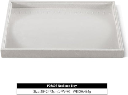 Velvet Jewelry Display Tray For Bracelet Pendant Necklace, Multi-Slot Stackable Storage Tray For Long Chain Jewelries, Drawer Insert Jewelry Organizer (White)