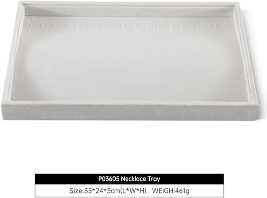 Velvet Jewelry Display Tray For Bracelet Pendant Necklace, Multi-Slot Stackable Storage Tray For Long Chain Jewelries, Drawer Insert Jewelry Organizer (White)