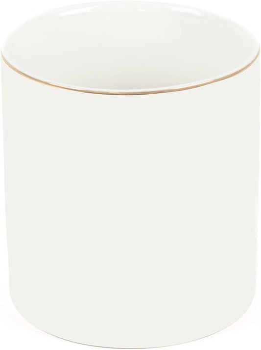 HANKOR Ceramic Pencil Holder for Desk - Cute Gold Trim Pen Aesthetic Makeup Brush Cup Holder Organizer for Desktop Storage Stationery Office Home Supplies, White