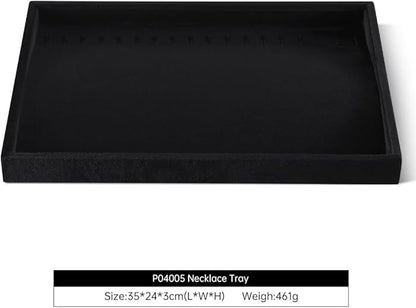 Velvet Jewelry Display Tray For Bracelet Pendant Necklace, Multi-Slot Stackable Storage Tray For Long Chain Jewelries, Drawer Insert Jewelry Organizer (Black)