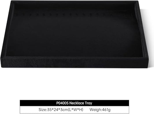 Velvet Jewelry Display Tray For Bracelet Pendant Necklace, Multi-Slot Stackable Storage Tray For Long Chain Jewelries, Drawer Insert Jewelry Organizer (Black)