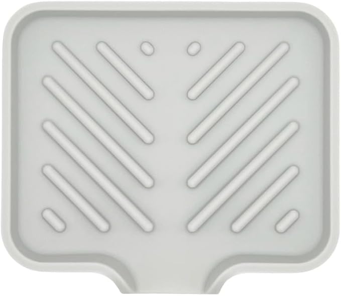 Happitasa Silicone Soap Dish Tray and Sponge Holder with Drain Chute and Feet | 3-Way Sloped Design | Bathroom and Kitchen Sink Organizer Caddy (Light Grey, 5"x4")